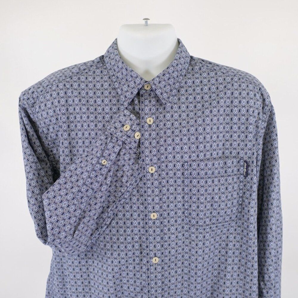Eddie Bauer Geometric Floral Blue Large Pocket Collared Dress Shirt